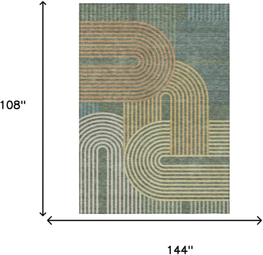 Green And Copper Geometric Washable Indoor Outdoor Area Rug Photo 7