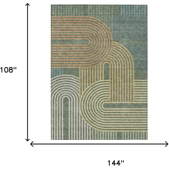 Green And Copper Geometric Washable Indoor Outdoor Area Rug Photo 7