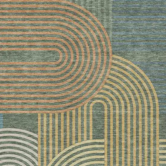 Green And Copper Geometric Washable Indoor Outdoor Area Rug Photo 3