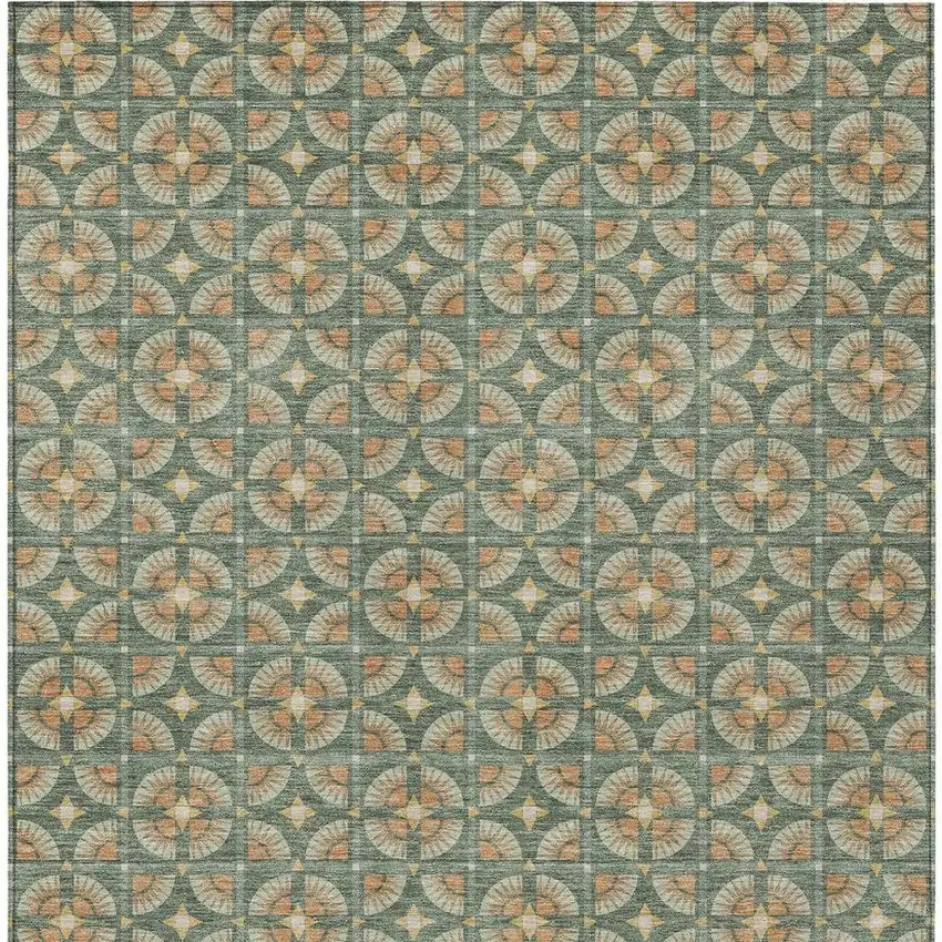 Green And Copper Geometric Washable Indoor Outdoor Area Rug Photo 4