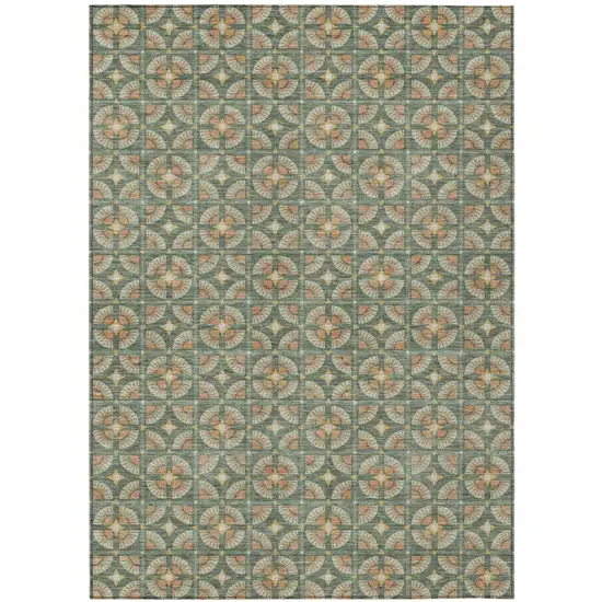 Green And Copper Geometric Washable Indoor Outdoor Area Rug Photo 2