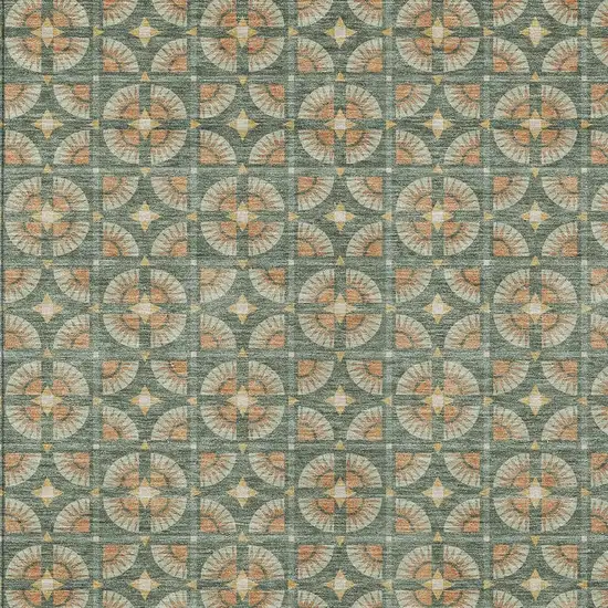 Green And Copper Geometric Washable Indoor Outdoor Area Rug Photo 3