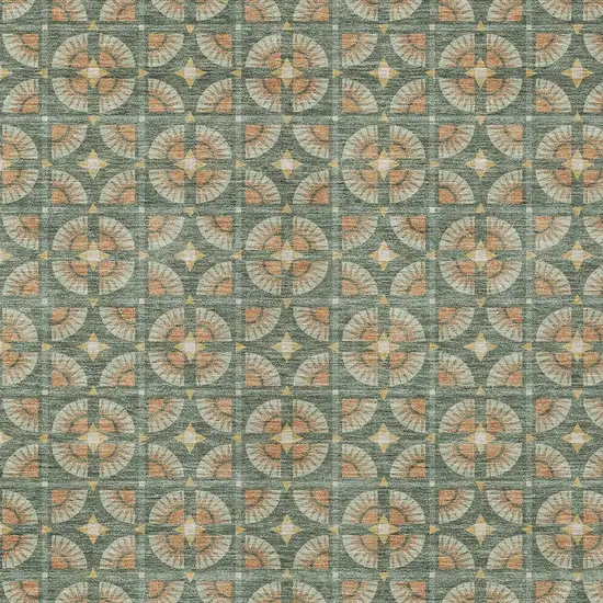 Green And Copper Geometric Washable Indoor Outdoor Area Rug Photo 3