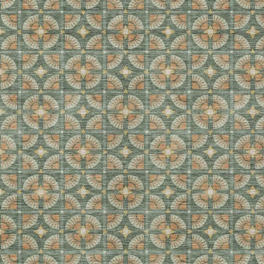 Green And Copper Geometric Washable Indoor Outdoor Area Rug Photo 3