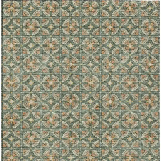 Green And Copper Geometric Washable Indoor Outdoor Area Rug Photo 4