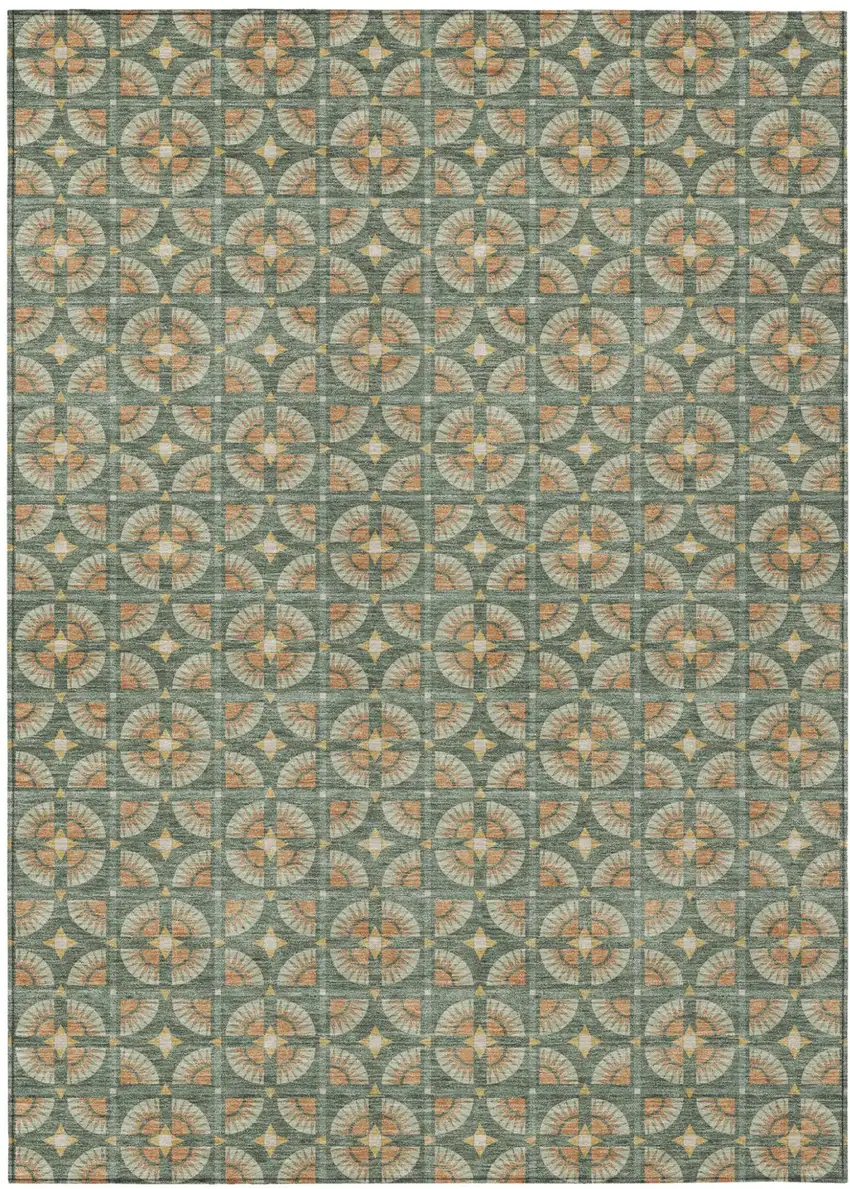 Green And Copper Geometric Washable Indoor Outdoor Area Rug Photo 2