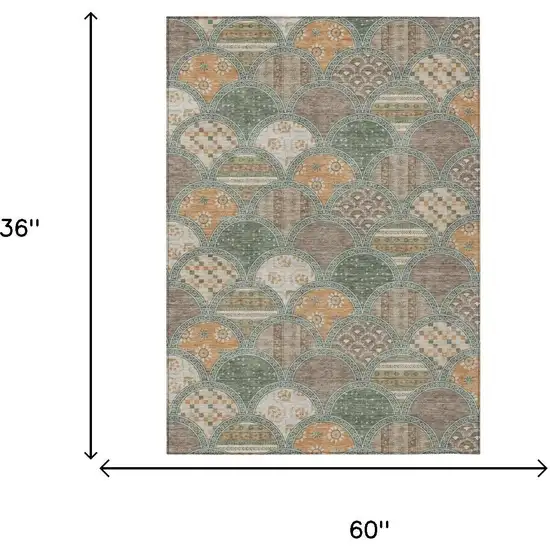 Green And Copper Geometric Washable Indoor Outdoor Area Rug Photo 5