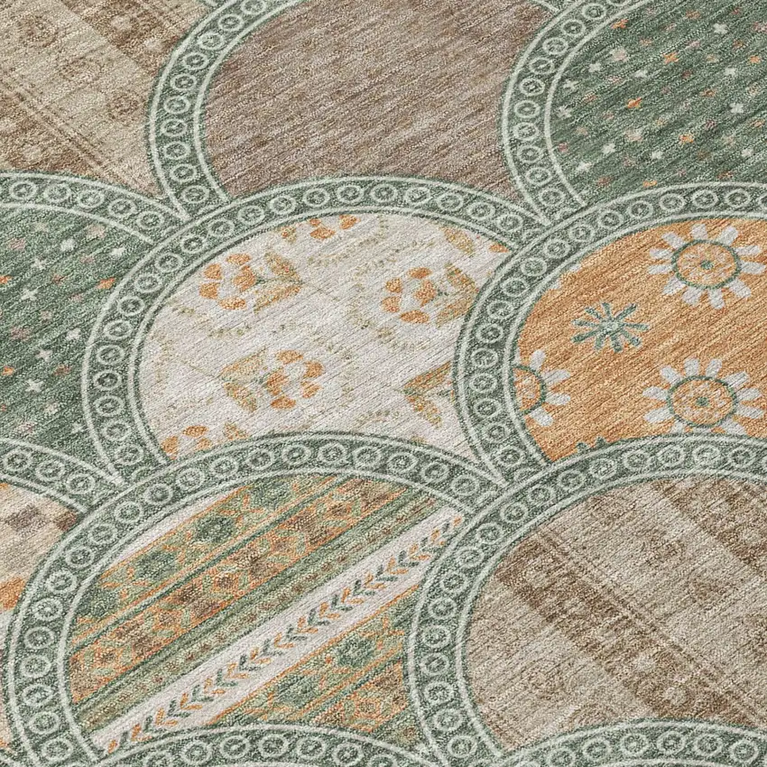 Green And Copper Geometric Washable Indoor Outdoor Area Rug Photo 4