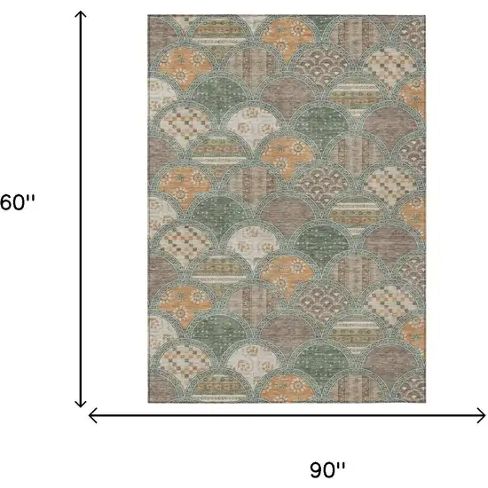 Green And Copper Geometric Washable Indoor Outdoor Area Rug Photo 5