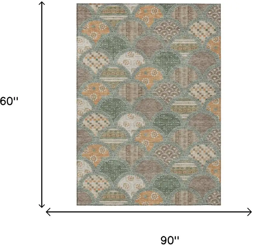 Green And Copper Geometric Washable Indoor Outdoor Area Rug Photo 5