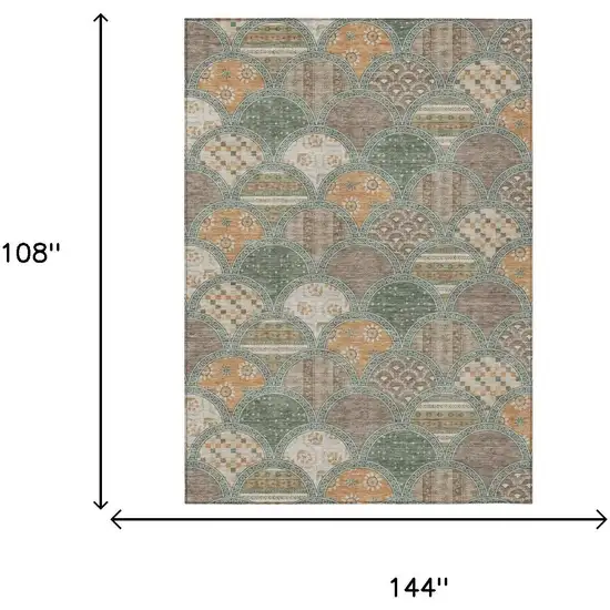 Green And Copper Geometric Washable Indoor Outdoor Area Rug Photo 5