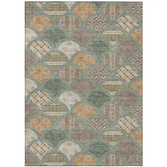 Green And Copper Geometric Washable Indoor Outdoor Area Rug Photo 2