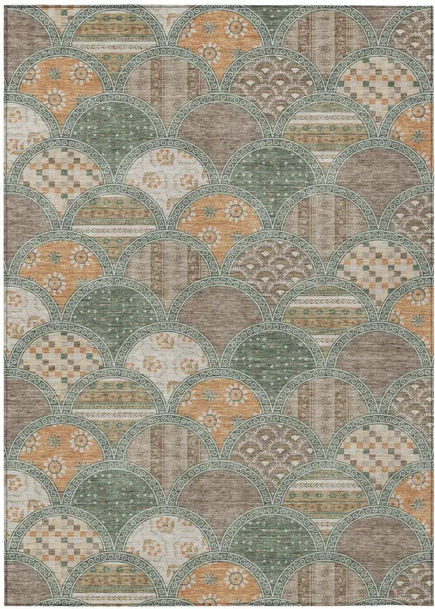 Green And Copper Geometric Washable Indoor Outdoor Area Rug Photo 2