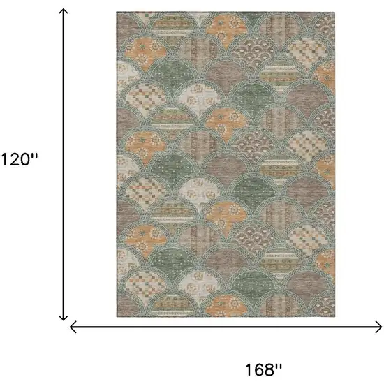 Green And Copper Geometric Washable Indoor Outdoor Area Rug Photo 5