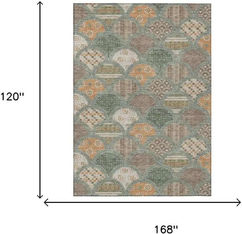 Green And Copper Geometric Washable Indoor Outdoor Area Rug Photo 5