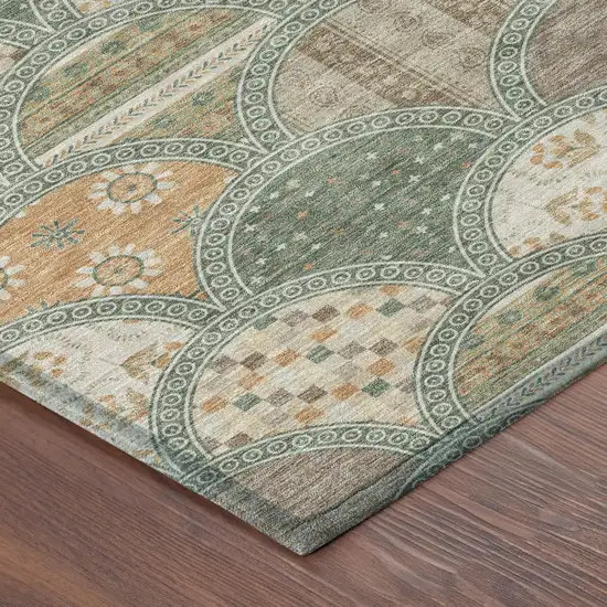 Green And Copper Geometric Washable Indoor Outdoor Area Rug Photo 3