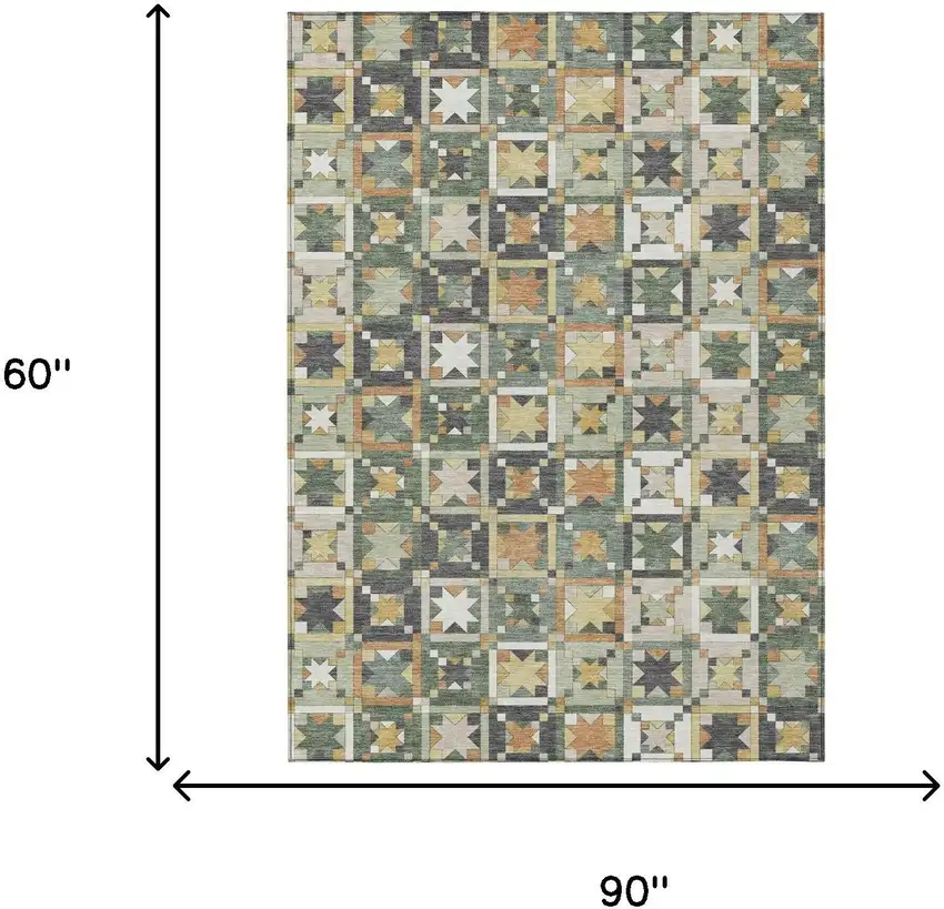 Green And Copper Patchwork Washable Indoor Outdoor Area Rug Photo 7
