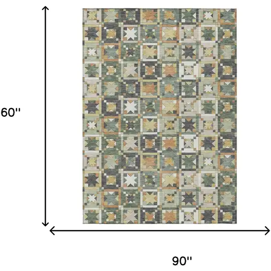 Green And Copper Patchwork Washable Indoor Outdoor Area Rug Photo 7