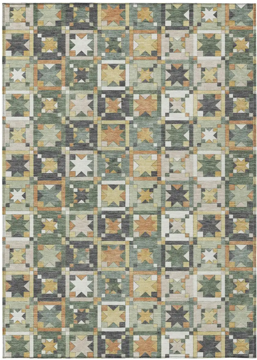 Green And Copper Patchwork Washable Indoor Outdoor Area Rug Photo 2