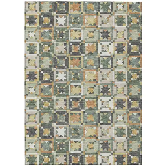 Green And Copper Patchwork Washable Indoor Outdoor Area Rug Photo 2