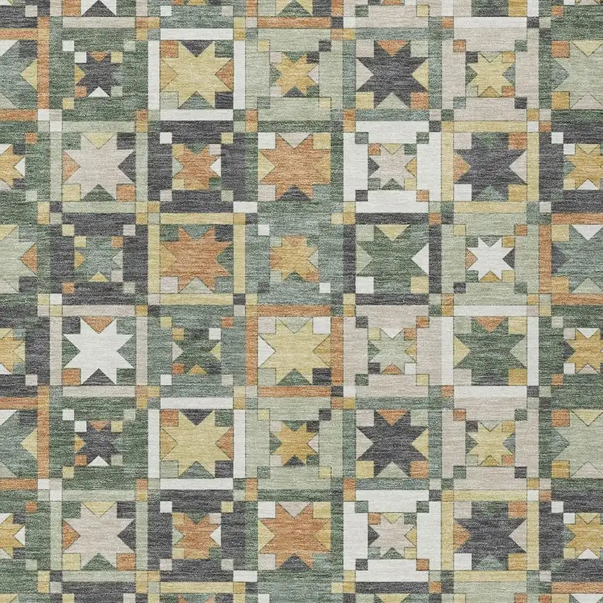 Green And Copper Patchwork Washable Indoor Outdoor Area Rug Photo 3