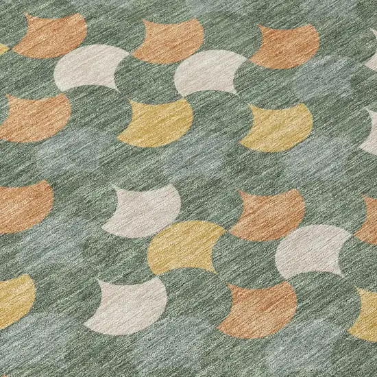 Green And Copper Round Geometric Washable Indoor Outdoor Area Rug Photo 5