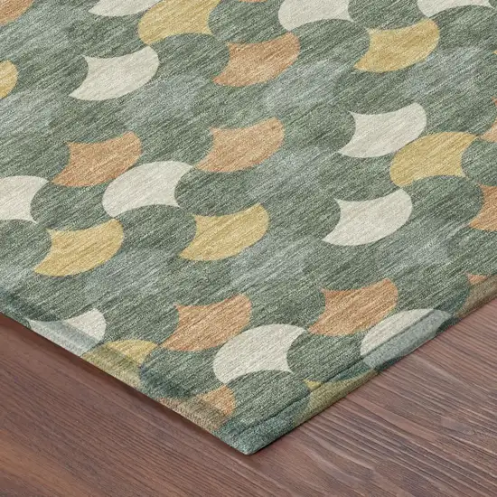 Green And Copper Round Geometric Washable Indoor Outdoor Area Rug Photo 4