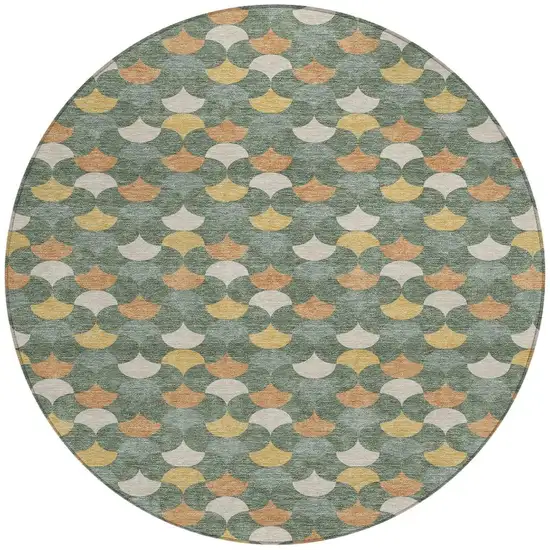Green And Copper Round Geometric Washable Indoor Outdoor Area Rug Photo 3
