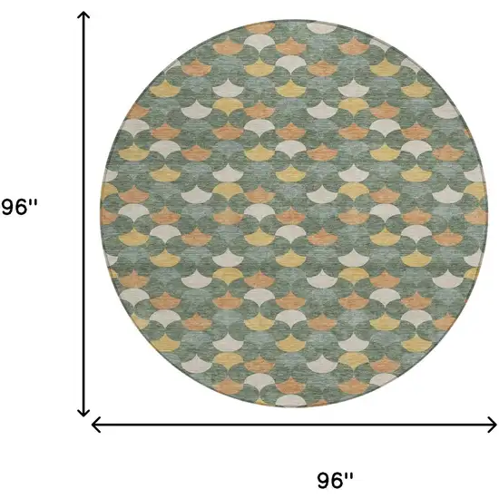 Green And Copper Round Geometric Washable Indoor Outdoor Area Rug Photo 6