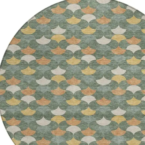 Green And Copper Round Geometric Washable Indoor Outdoor Area Rug Photo 2