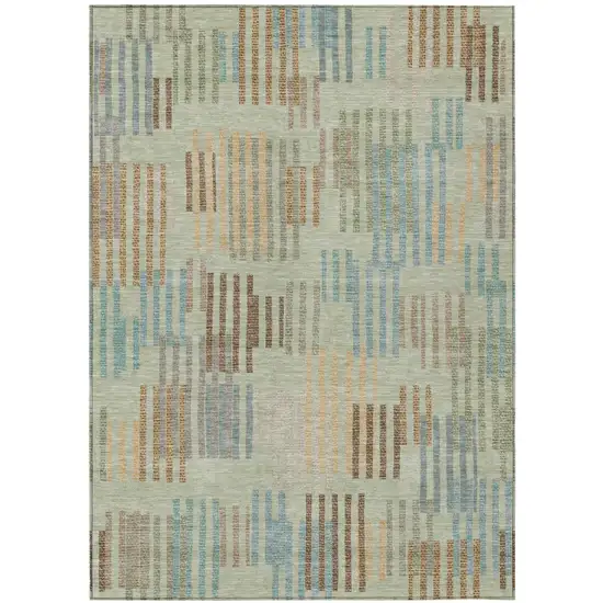 Green And Copper Striped Washable Indoor Outdoor Area Rug Photo 1
