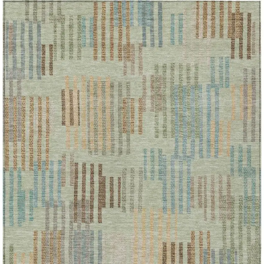 Green And Copper Striped Washable Indoor Outdoor Area Rug Photo 3