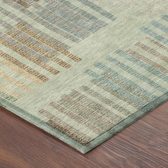 Green And Copper Striped Washable Indoor Outdoor Area Rug Photo 4