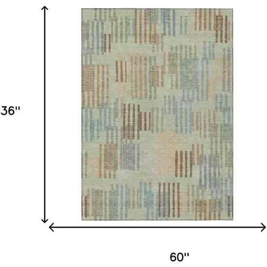 Green And Copper Striped Washable Indoor Outdoor Area Rug Photo 6