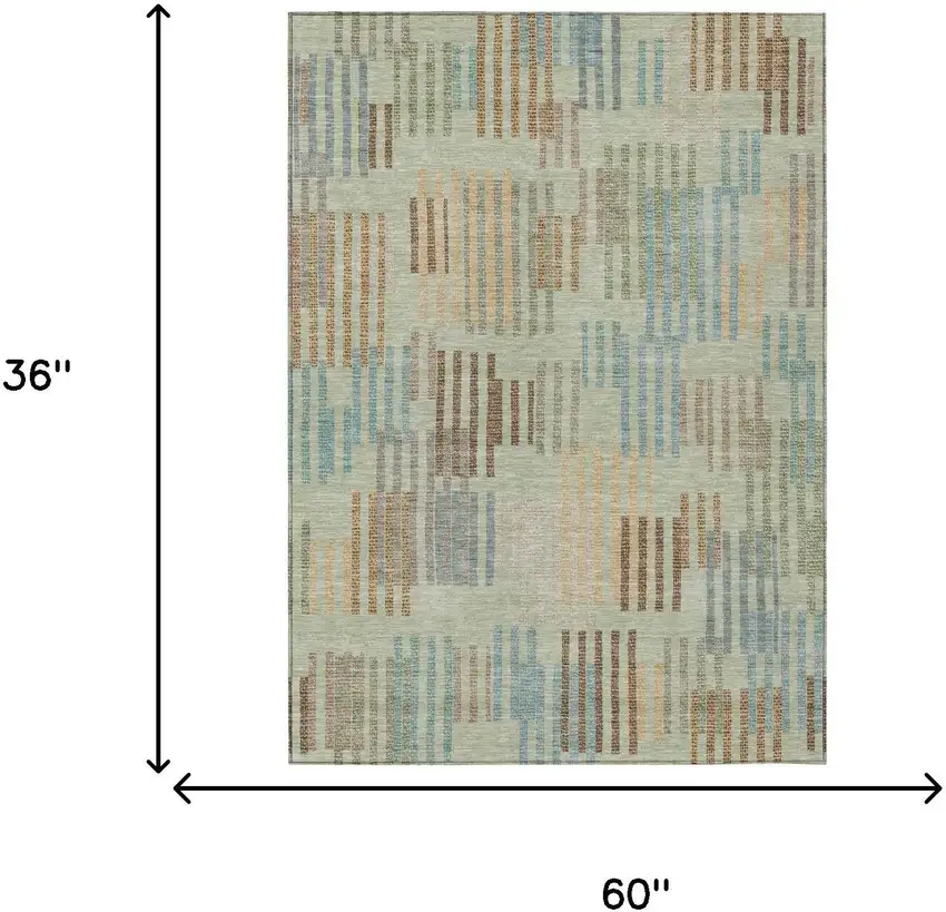 Green And Copper Striped Washable Indoor Outdoor Area Rug Photo 6
