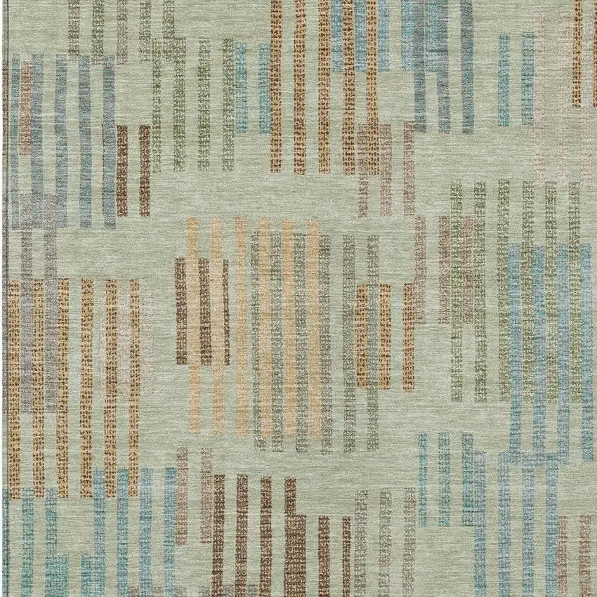 Green And Copper Striped Washable Indoor Outdoor Area Rug Photo 2