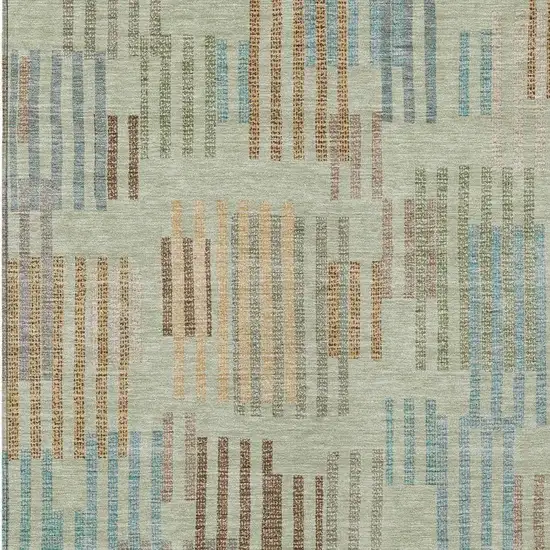Green And Copper Striped Washable Indoor Outdoor Area Rug Photo 2