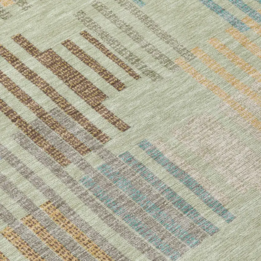 Green And Copper Striped Washable Indoor Outdoor Area Rug Photo 5