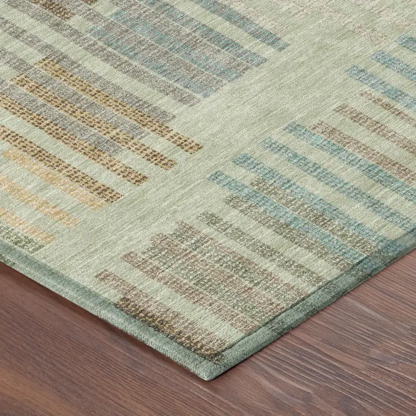 Green And Copper Striped Washable Indoor Outdoor Area Rug Photo 4