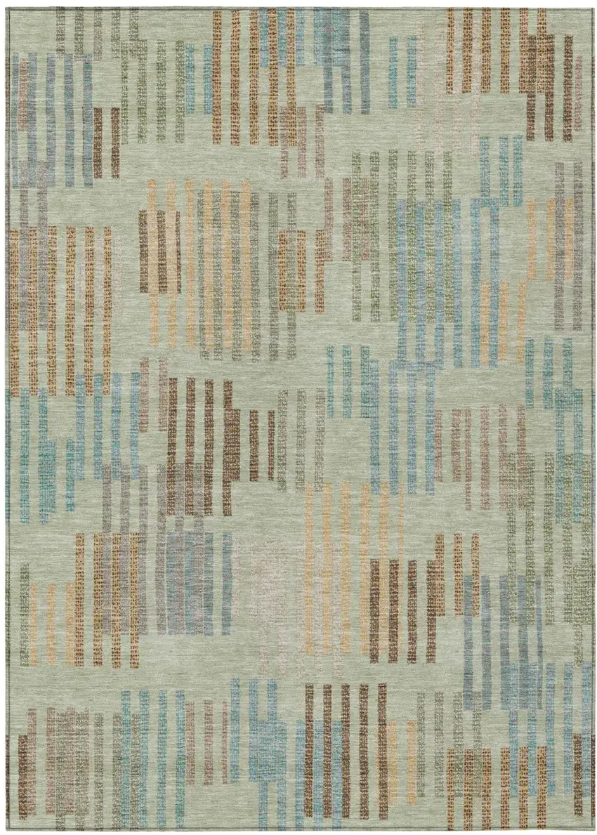 Green And Copper Striped Washable Indoor Outdoor Area Rug Photo 1