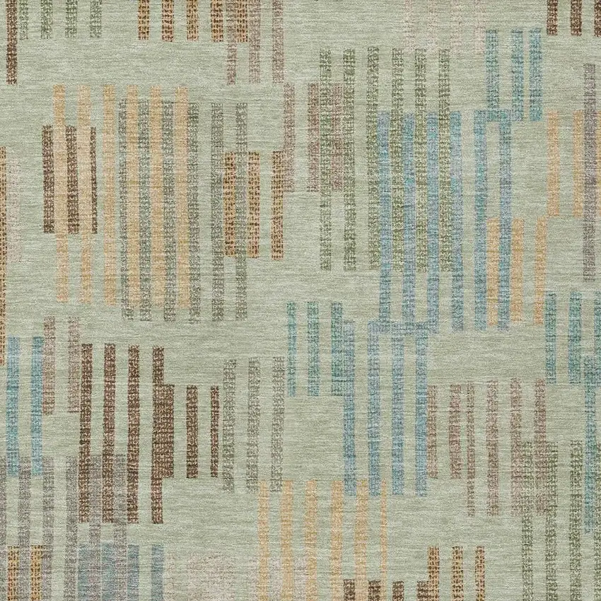 Green And Copper Striped Washable Indoor Outdoor Area Rug Photo 2
