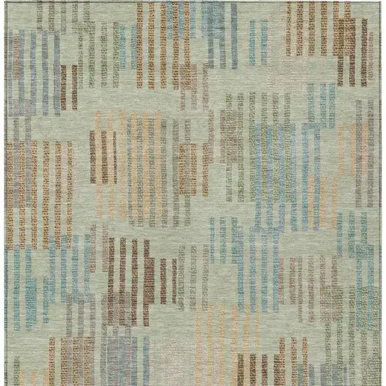 Green And Copper Striped Washable Indoor Outdoor Area Rug Photo 3