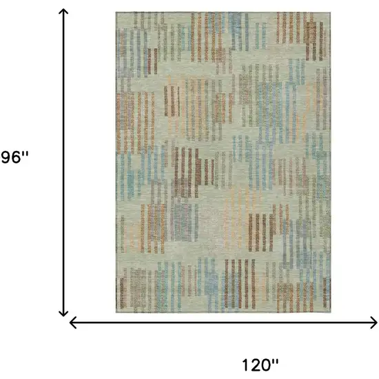 Green And Copper Striped Washable Indoor Outdoor Area Rug Photo 6