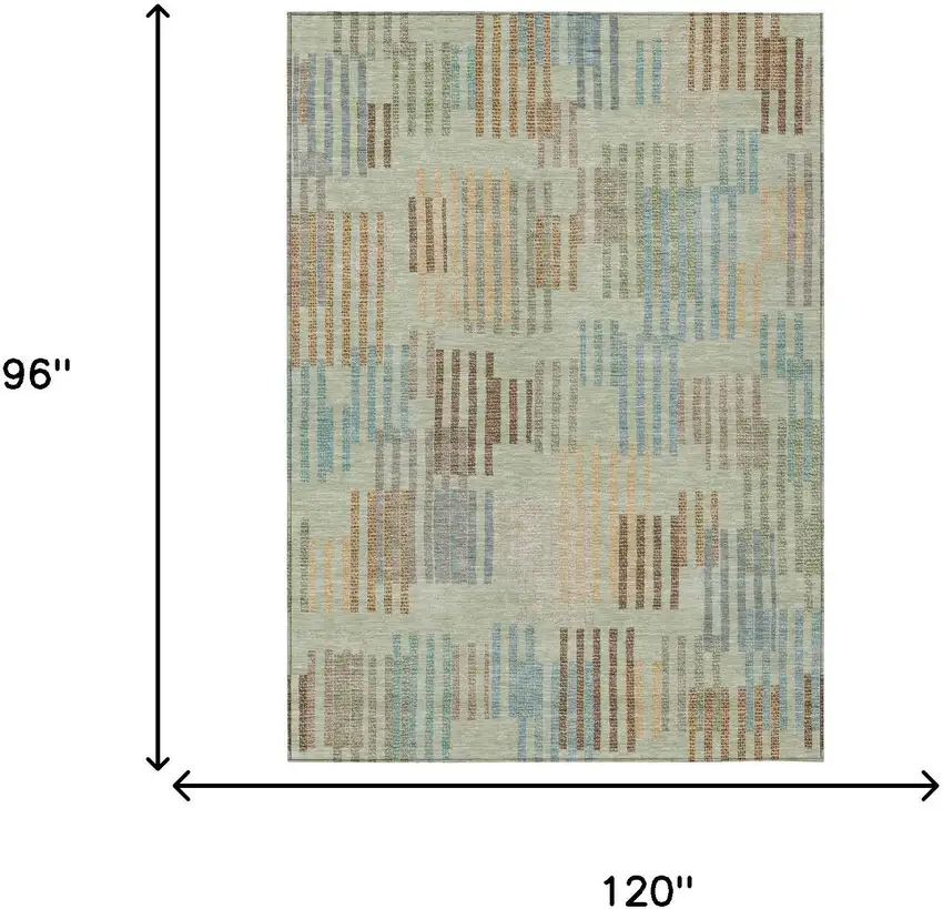 Green And Copper Striped Washable Indoor Outdoor Area Rug Photo 6