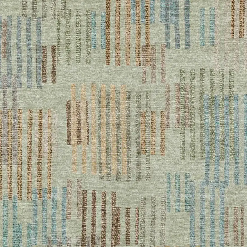 Green And Copper Striped Washable Indoor Outdoor Area Rug Photo 2