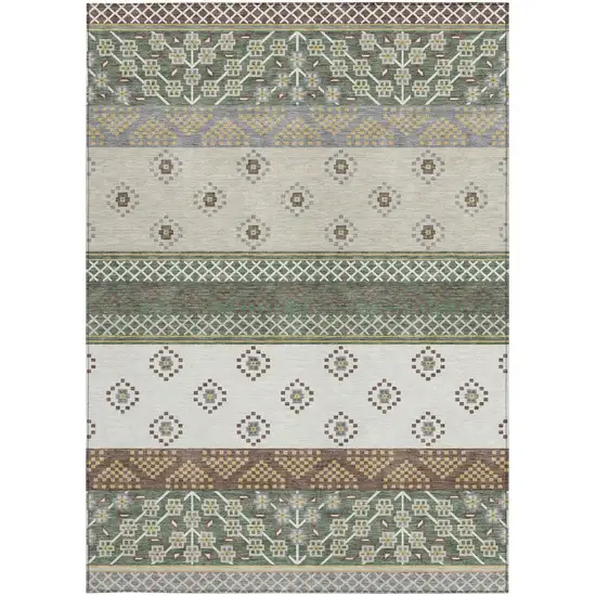 Green And Copper Striped Washable Indoor Outdoor Area Rug Photo 3