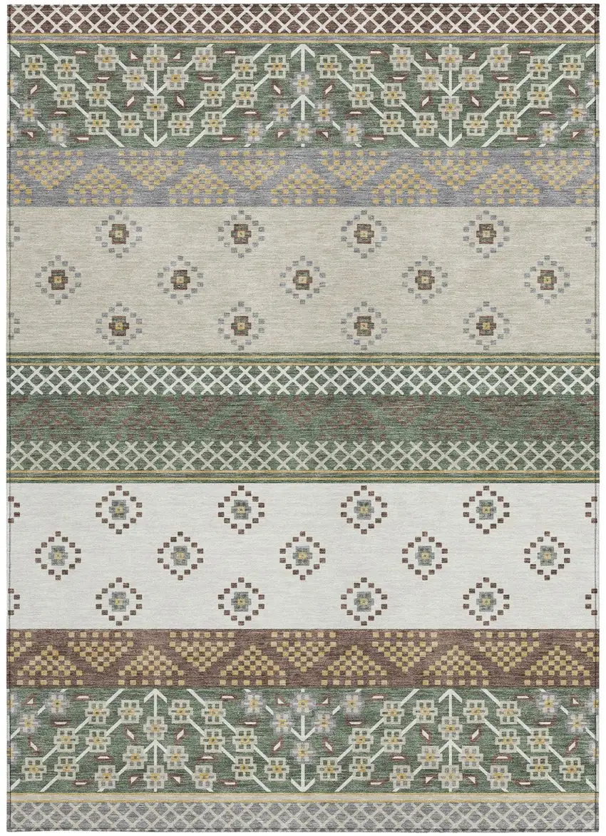 Green And Copper Striped Washable Indoor Outdoor Area Rug Photo 3