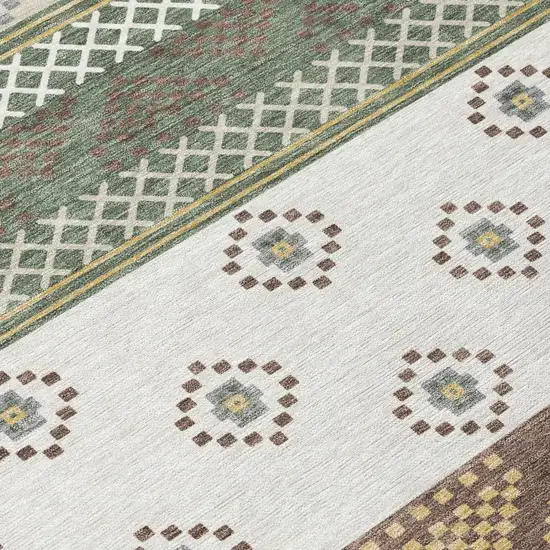 Green And Copper Striped Washable Indoor Outdoor Area Rug Photo 8
