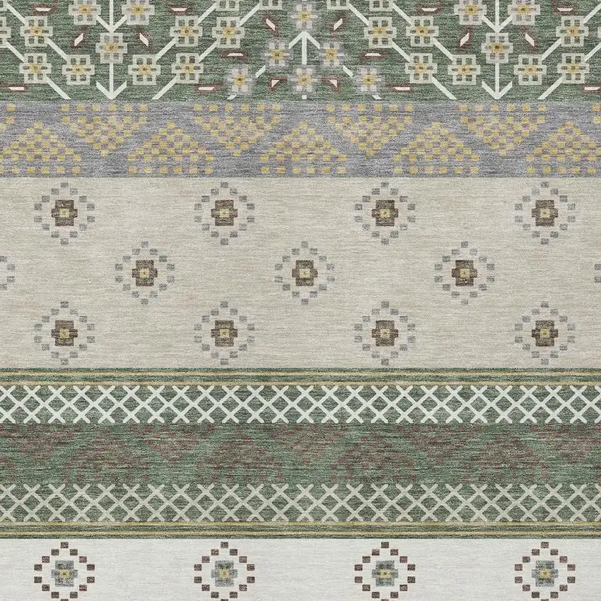 Green And Copper Striped Washable Indoor Outdoor Area Rug Photo 5