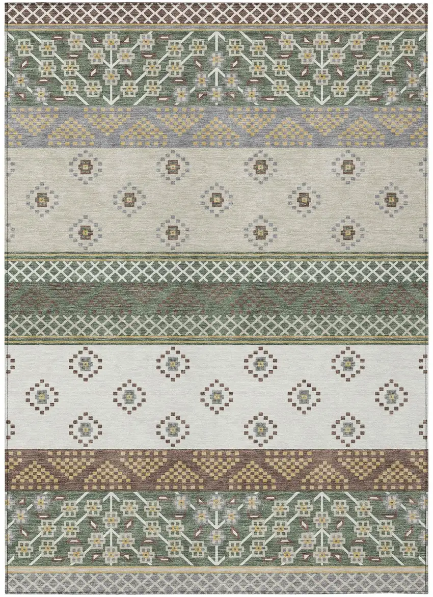 Green And Copper Striped Washable Indoor Outdoor Area Rug Photo 2